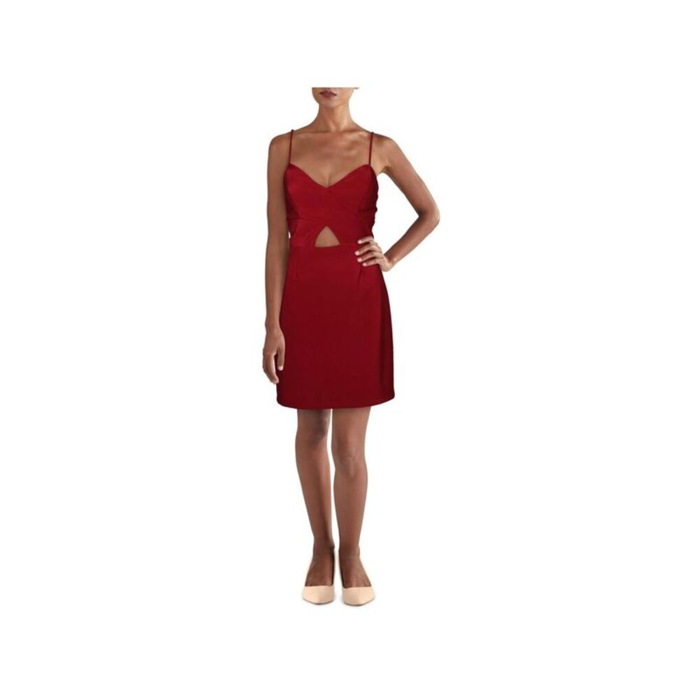 CRYSTAL DOLLS Womens Body Con Short Dress Burgundy Spaghetti Strap Juniors XL